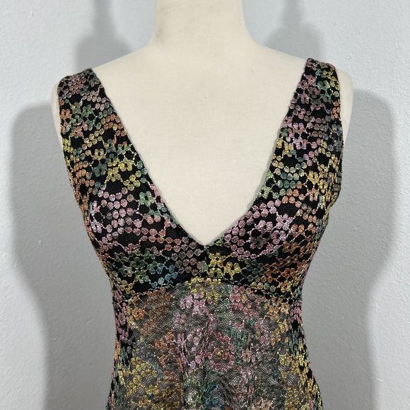 Free People Slip Dress Womens Medium Intimately Forget me not metallic Mesh Lace - Picture 2 of 9